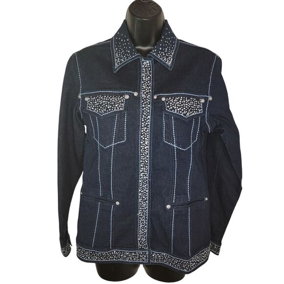 Dg2 Diane Gilman Nwot Rhinestone Embellished denim jeans jacket size XS - Picture 1 of 8